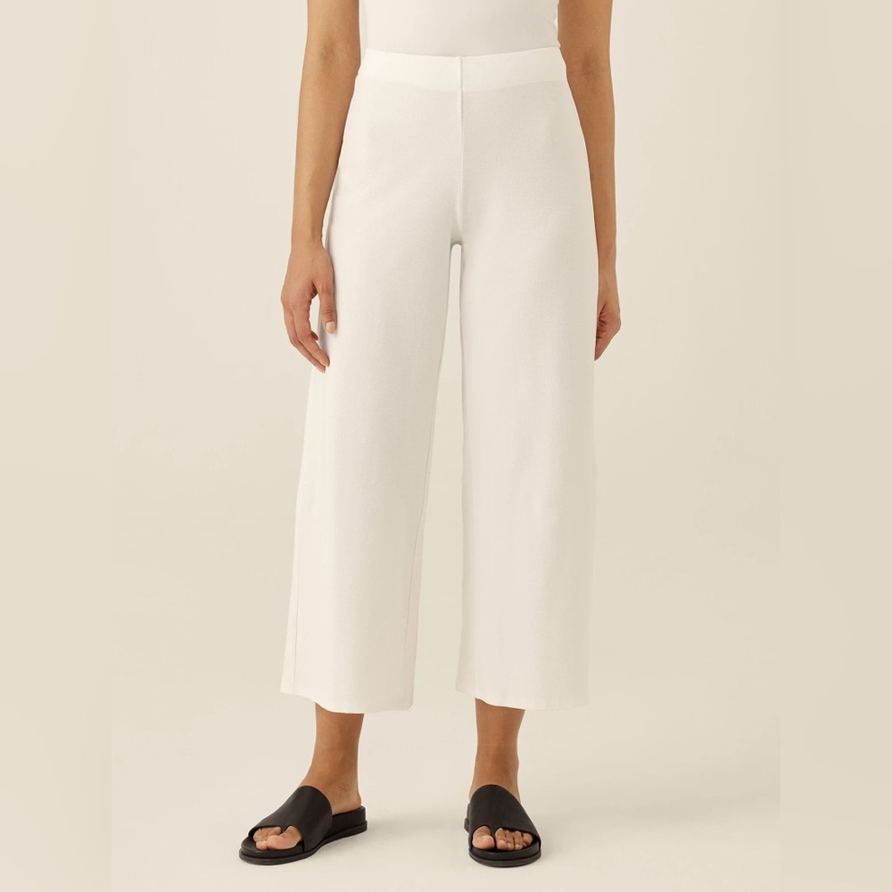 NWT Eileen Fisher Washable Stretch Crepe Wide-Leg Ankle Pants in Bone Size XL